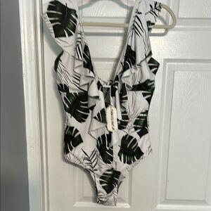 NWT Leaf Print One-Piece Swimsuit large